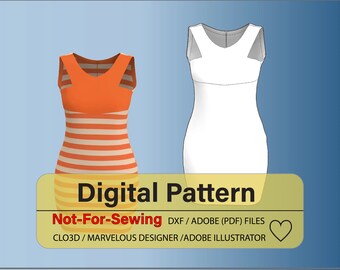 Ärmelloses Kleid Strickmuster DXF/PDF für CLO3D/Ai