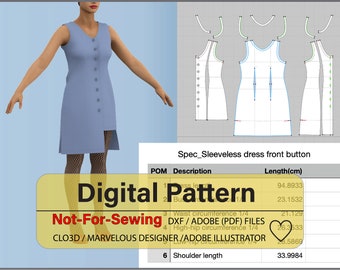 Women’s Sleeveless Dress Front Split Pattern DXF/PDF for CLO3D/Ai