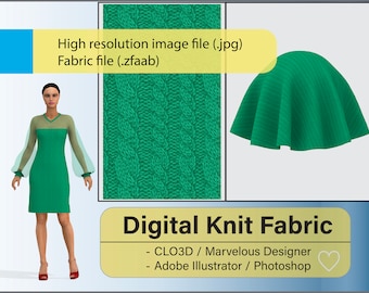 Digital Seamless Green cable knit fabric 0003 - Digital Textile