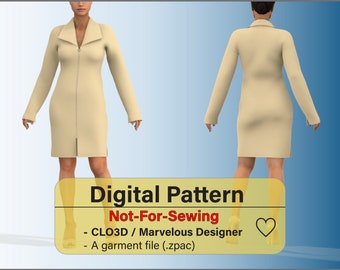 Digitales Schnittmuster: Missy Curvy Jacke mit Reißverschluss und Revers CLO3D/Marvelous Designer