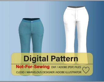Basic High Waist Front Zipper Pockets Pants DXF/PDF Patterns for CLO3D/Ai