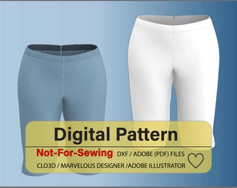 Basic Women’s Pants Knee-length DXF/PDF Pattern for CLO3D/Ai