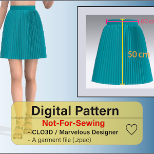 Digital Accordion Pleated Skirt Pattern Garment File for CLO 3D | Marvelous Designer