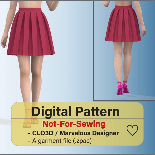 Digital Box Pleated Skirt Pattern Garment File for CLO 3D | Marvelous Designer