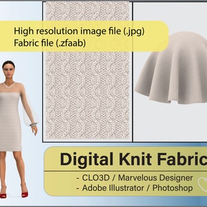 Digital Seamless White cable knit fabric 0001 - Digital Textile
