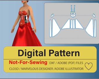 Backless Evening Dress with Train Pattern DXF/PDF for CLO3D/Ai