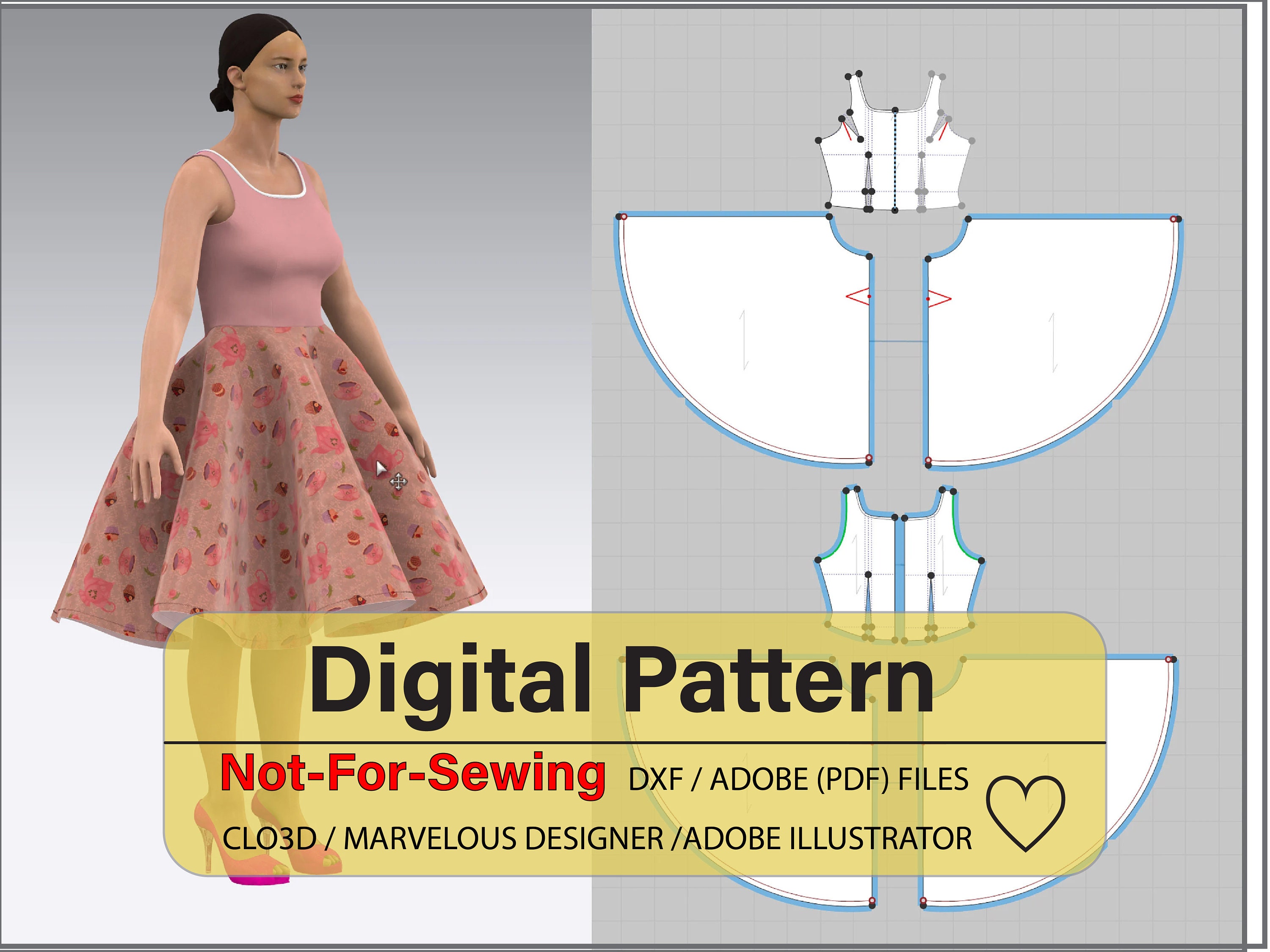 Cute Full Circle Dress DXF/PDF Patterns for Clo3d/ai - Etsy