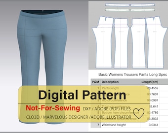 Basic Women’s Long Pants Patterns DXF/PDF for CLO3D/Ai