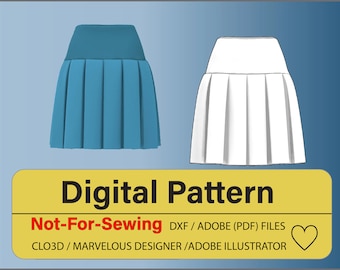 Een doos geplooide rok/jukpatroon DXF/PDF voor CLO3D/Ai