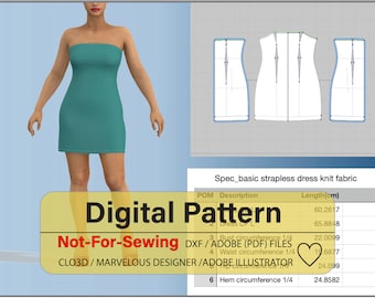 Basic Strapless Dress Knit Fabric Pattern for CLO3D/Ai Is Not for Sewing