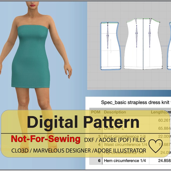 Basic Strapless Dress Knit Fabric Pattern for CLO3D/Ai Is Not for Sewing