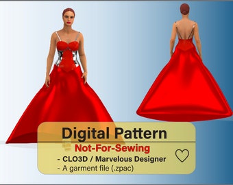 Backless Evening Dress with Train Pattern Garment File CLO3D/Marvelous Designer