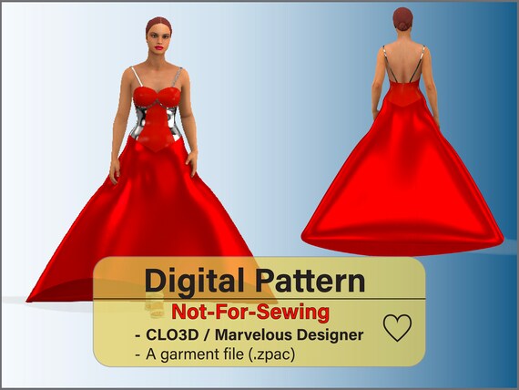 marvelous designer dress pattern Backless Evening Dress With Train Pattern Garment File Clo3d/marvelous  Designer