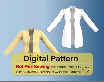 Rose Yellow Jacket Long Sleeves Pattern DXF/PDF for CLO3D/Ai