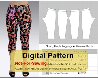 3/4 Basic Leggings Pattern DXF/PDF for CLO3D/Ai