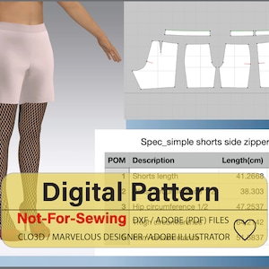 Dames eenvoudige shorts met ritssluiting aan de zijkant DXF/PDF voor CLO3D/Ai
