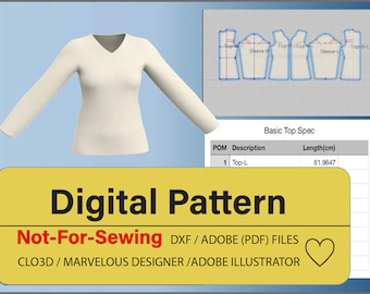 Basic Top Pattern Block Long Sleeve for CLO3D/Ai
