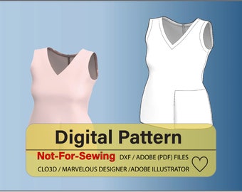 Women’s Basic top Front Split Pattern DXF/PDF for CLO3D/Ai