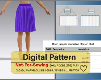 Accordion Pleated Skirt Pattern DXF/PDF for CLO3D/Ai