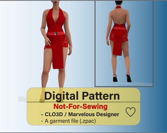 Short Red Dress with Lace Pattern Inspired by Lara Croft Garment File CLO3D/Marvelous Designer