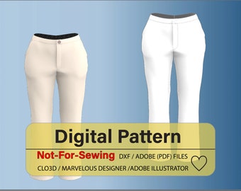 Frauen Hohe Taille Reißverschluss mit Taschen Hosen Muster DXF / PDF