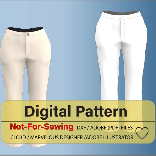 Women’s High Waist Zipper with Pockets Pants Patterns DXF/PDF