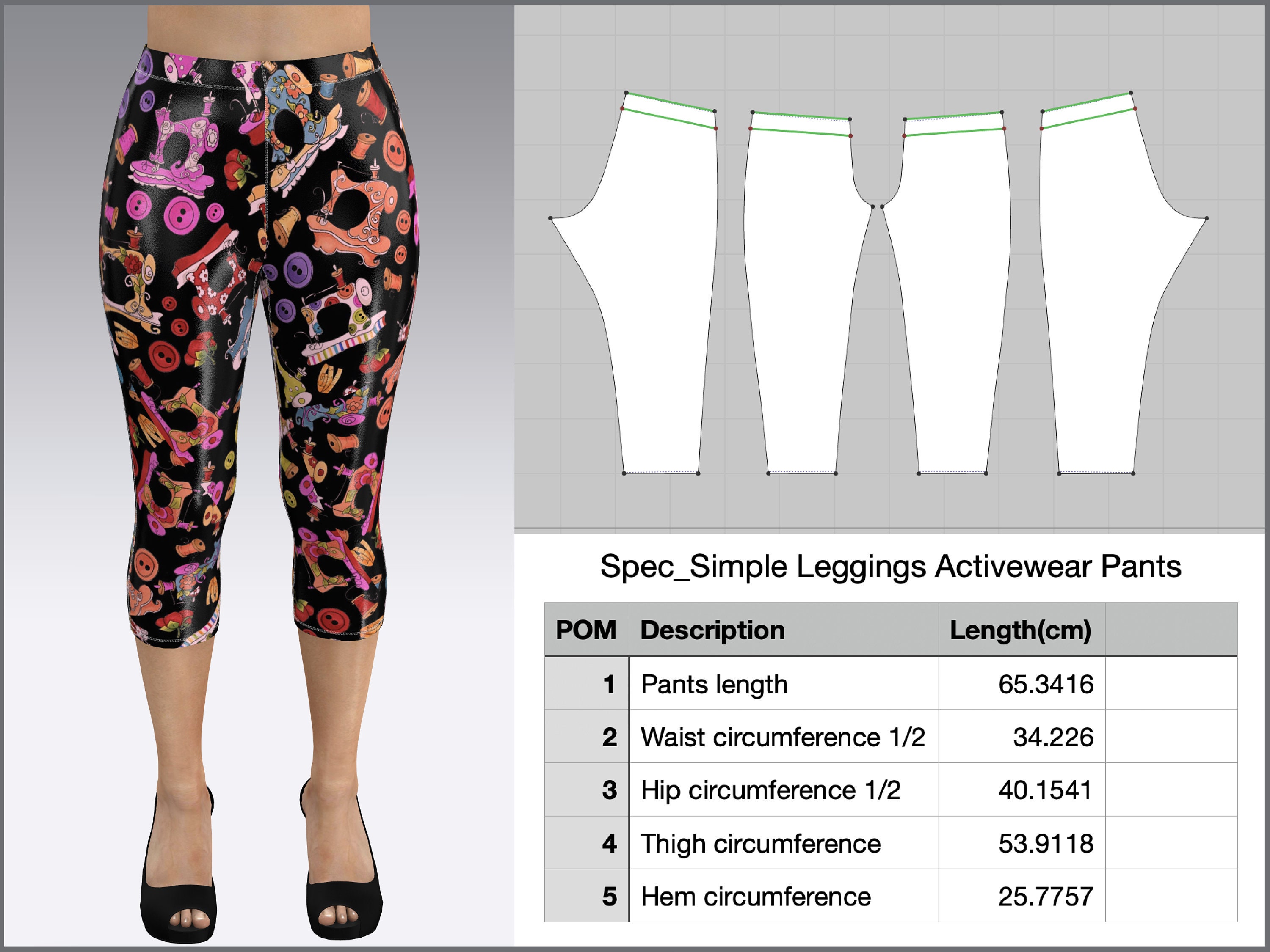 3/4 Basic Leggings Pattern DXF/PDF for Clo3d/ai 