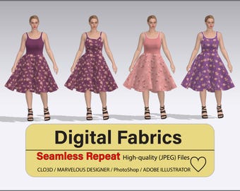 Nahtlos wiederholende Blumenmuster | Digital Fabric für CLO3D/Marvelous Designer/PhotoShop/Adobe Illustrator