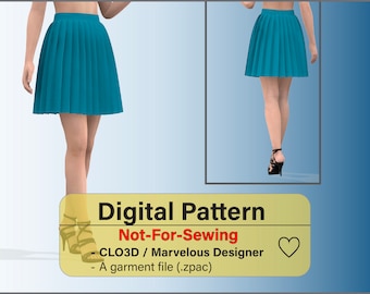 Digital Knife Pleated Skirt Pattern Garment File for CLO 3D | Marvelous Designer