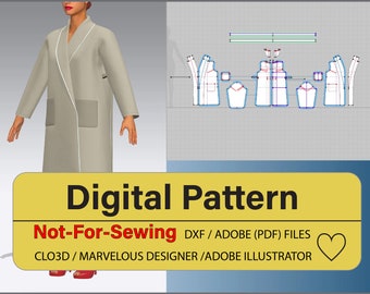 Woman Bathrobe Pattern DXF/PDF for CLO3D/Ai