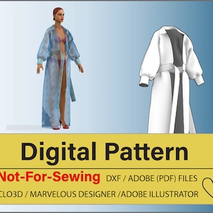 Silk Chiffon Kimono Robe Pattern DXF/PDF for CLO3D/Ai