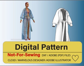 Silk Chiffon Kimono Robe Pattern DXF/PDF for CLO3D/Ai