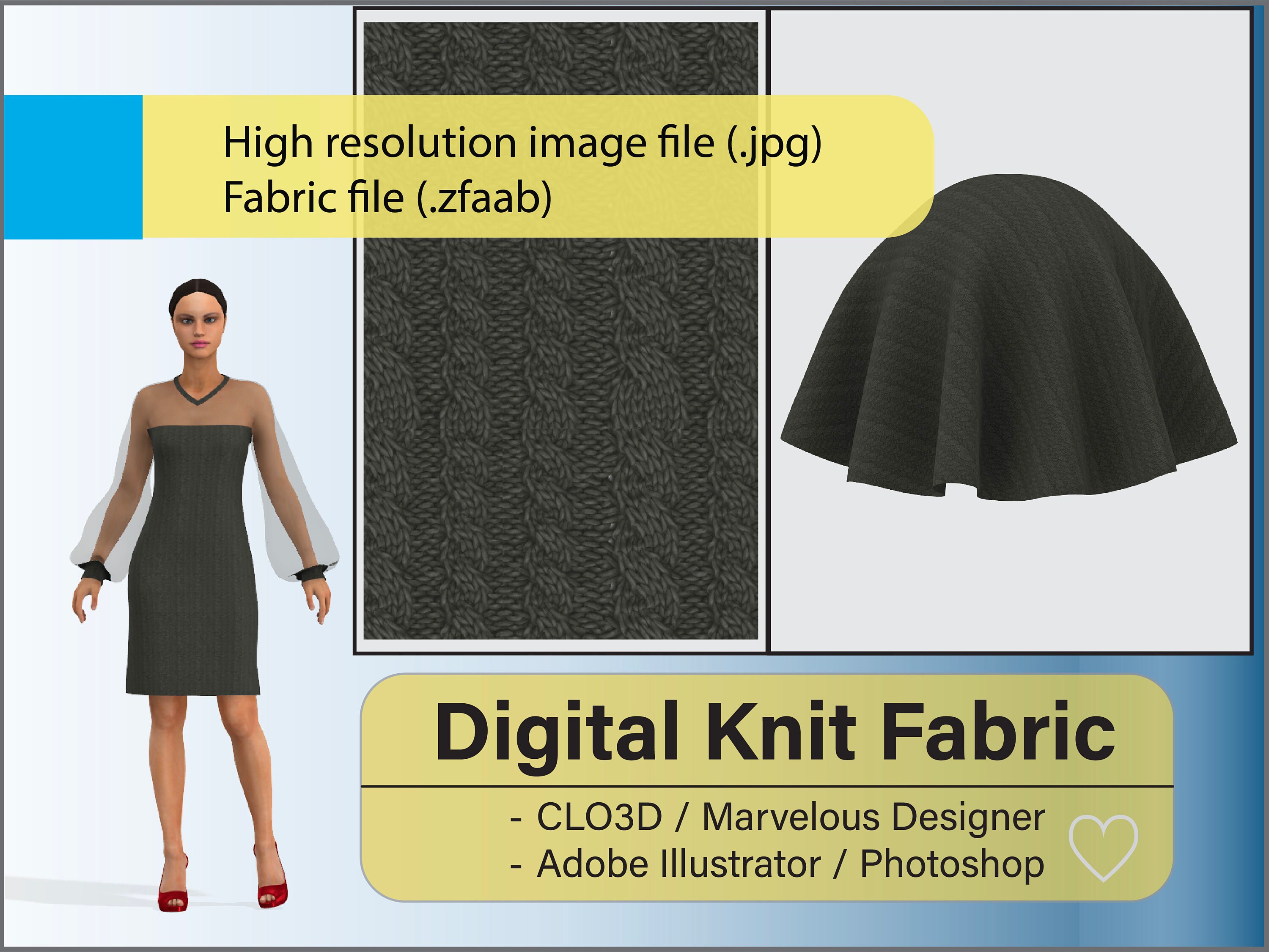 Digital Seamless Black Cable Knit 0003 - Digital Textile - Etsy