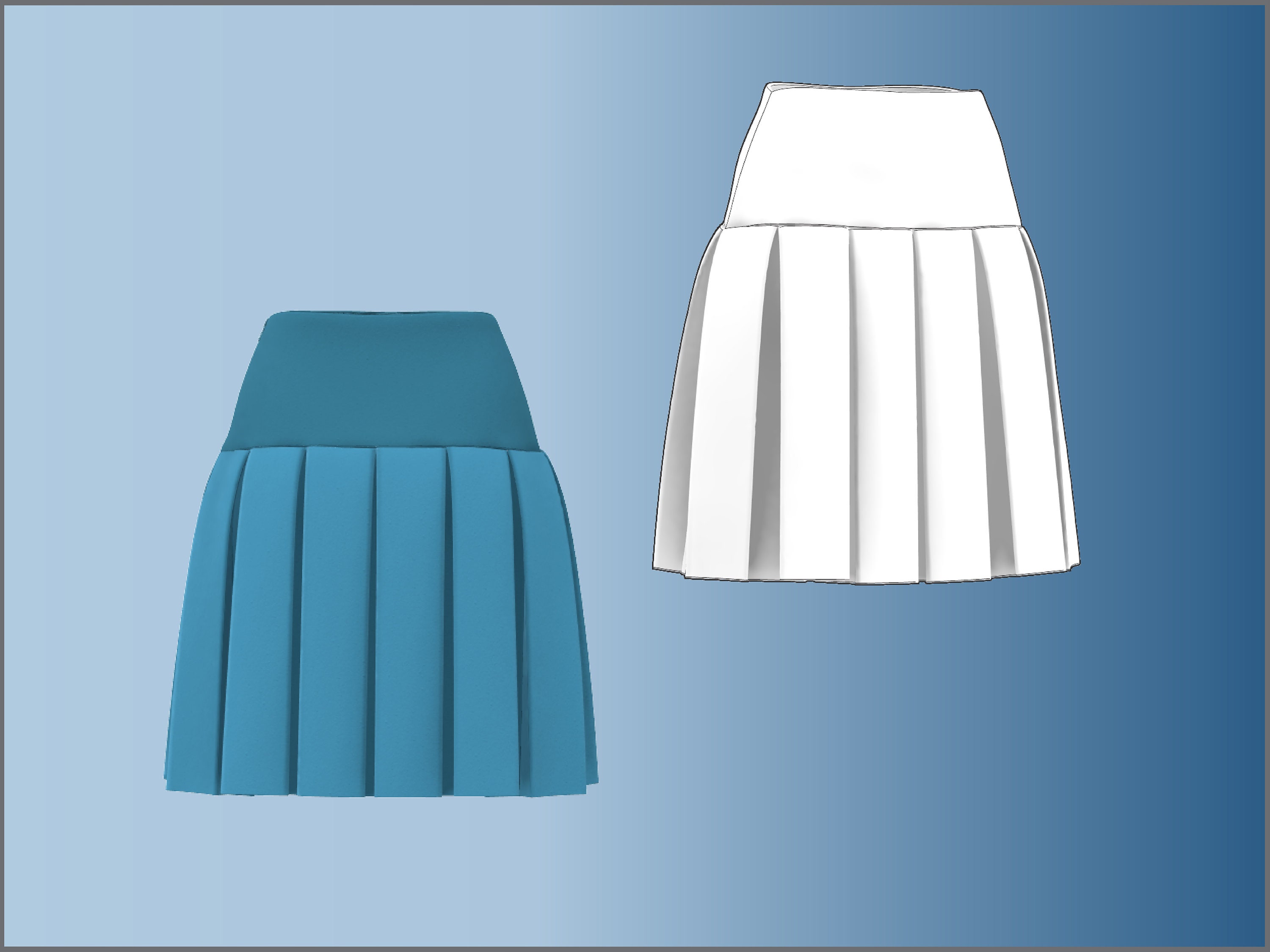 A Box Pleated Skirt/yoke Pattern DXF/PDF for Clo3d/ai - Etsy