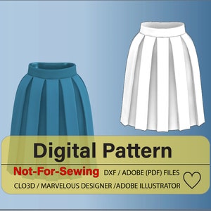 A Basic Box Pleated Skirt Pattern DXF/PDF for CLO3D/Ai