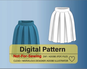 A Basic Box Pleated Skirt Pattern DXF/PDF for CLO3D/Ai