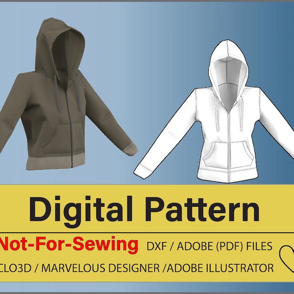 Women's Basic Hoodie Pattern DXF/PDF for CLO3D/Ai