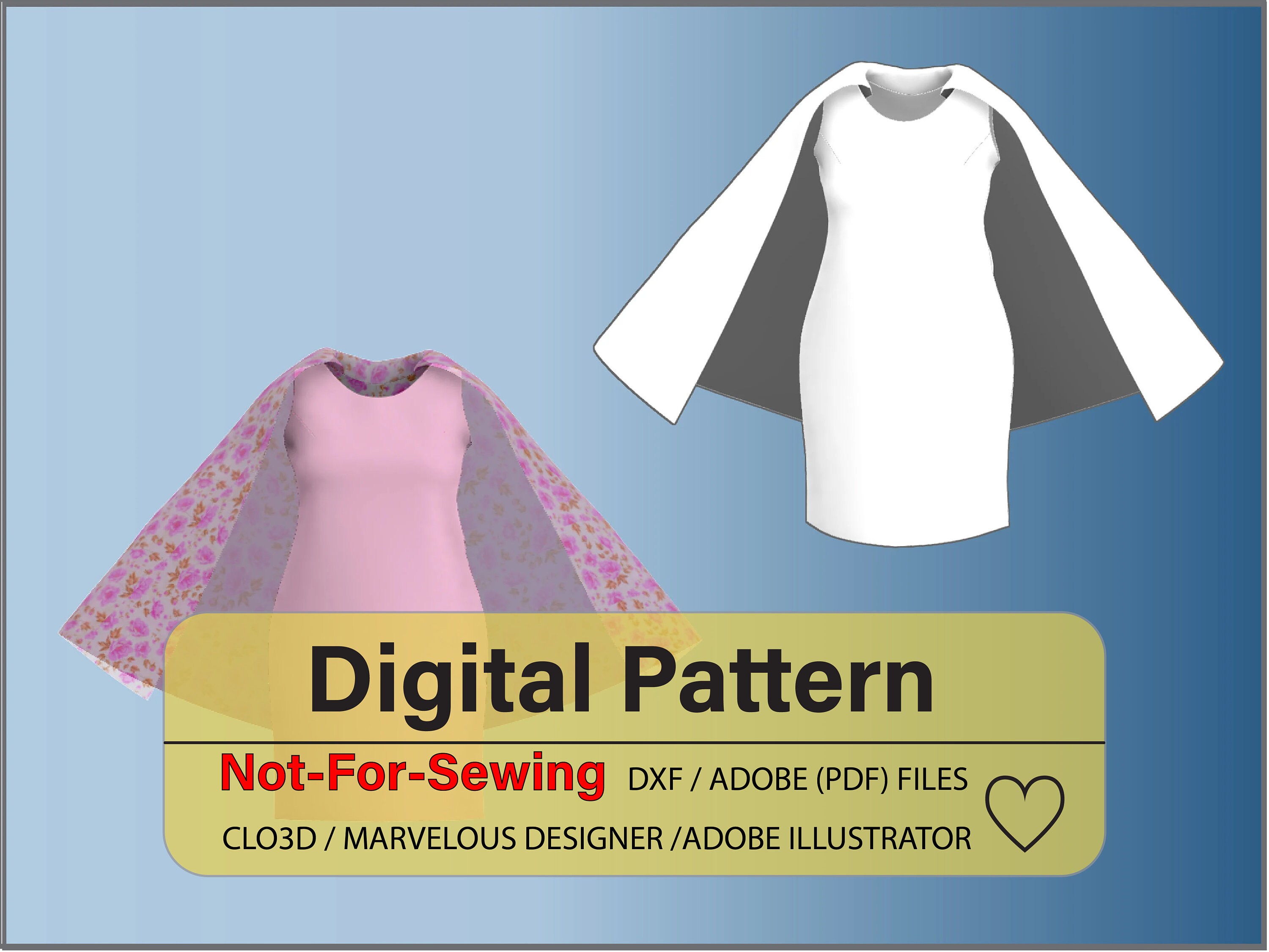 Cute Pink Dress with Cape Pattern DXF/PDF for CLO3D/Ai