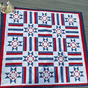 PATTERN - QOV® Double Stars & Stripes Quilt pattern. Finished size: 60 X 72. Designed with permission from The Quilts Of Valor Foundation®.