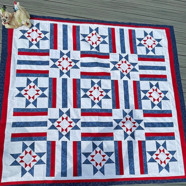 PATTERN - QOV® Double Stars & Stripes Quilt pattern. Finished size: 60 X 72. Designed with permission from The Quilts Of Valor Foundation®.