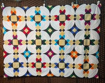 パッチワークキルト　フィードサックのナインパッチのキルト Vintage Handmade Nine Patch Quilt, Feed Sack Fabrics 82x70 - Etsy 日本