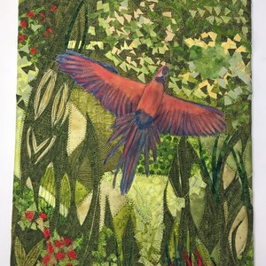 Quilt op Canvas - Flying Macaw in de Jungle van Costa Rica, 3D Photo Quilt op Canvas, 12" X 16"