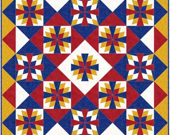 PATTERN - QOV® American Traveler Quilt pattern. Finished size: 72 X 72. Designed with permission from The Quilts Of Valor Foundation®.