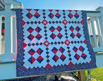 PATTERN - QOV® Friendship Stars Quilt pattern. Finished size: 58 X 72. Designed with permission from The Quilts Of Valor Foundation®.