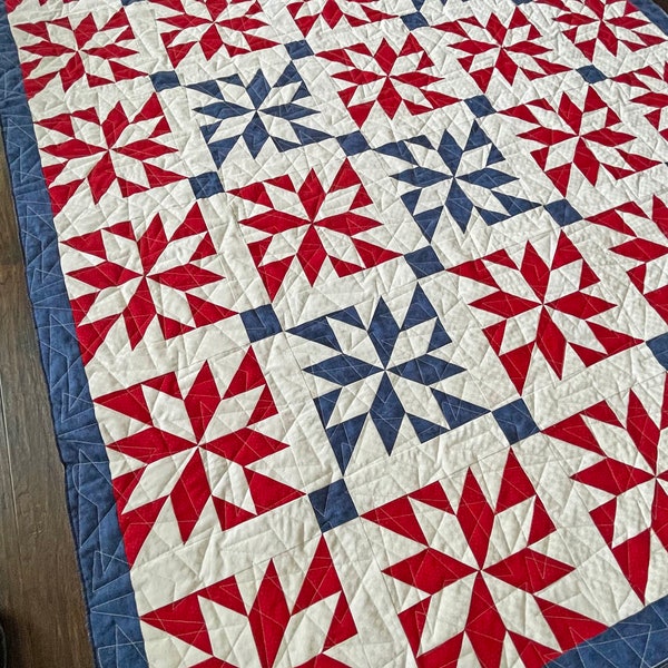 PATTERN - QOV® Red, White & Blue Lemoyne Star Quilt pattern. Finished size: 58 X 69. Authorized by The Quilts Of Valor Foundation®.