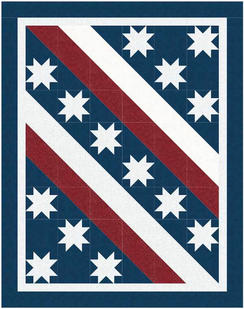 PATTERN QOV® Stars & Stripes Forever Quilt pattern. Finished size: 60 X 76. Designed with permission from The Quilts Of Valor Foundation®. image 1