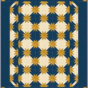 PATTERN - QOV® Blue & Gold Hunter Star Quilt pattern. Finished size: 60 X 72. Authorized by The Quilts Of Valor Foundation®.