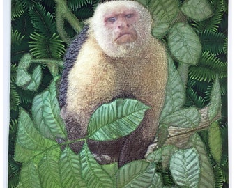 Quilt on Canvas - White Face Capuchin Monkey of Costa Rica, 3D Photo Quilt on Canvas,   20" X 16"