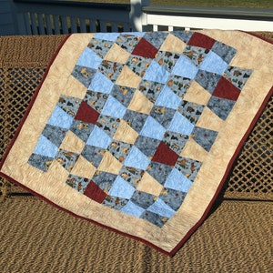 QUILT -  Holiday Baby Quilt in &quot;winter colors&quot; featuring a super soft fleece back, 35&quot; X 41&quot;, Machine Washable