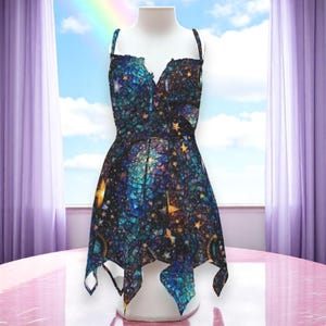 Mystical Star Moon Slip Dress: Celestial Steampunk Fashion